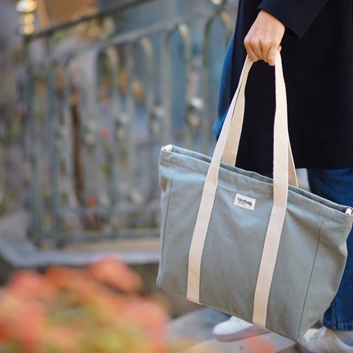 Sac cabas avec bandoulière CESAR, vert sauge, coton bio