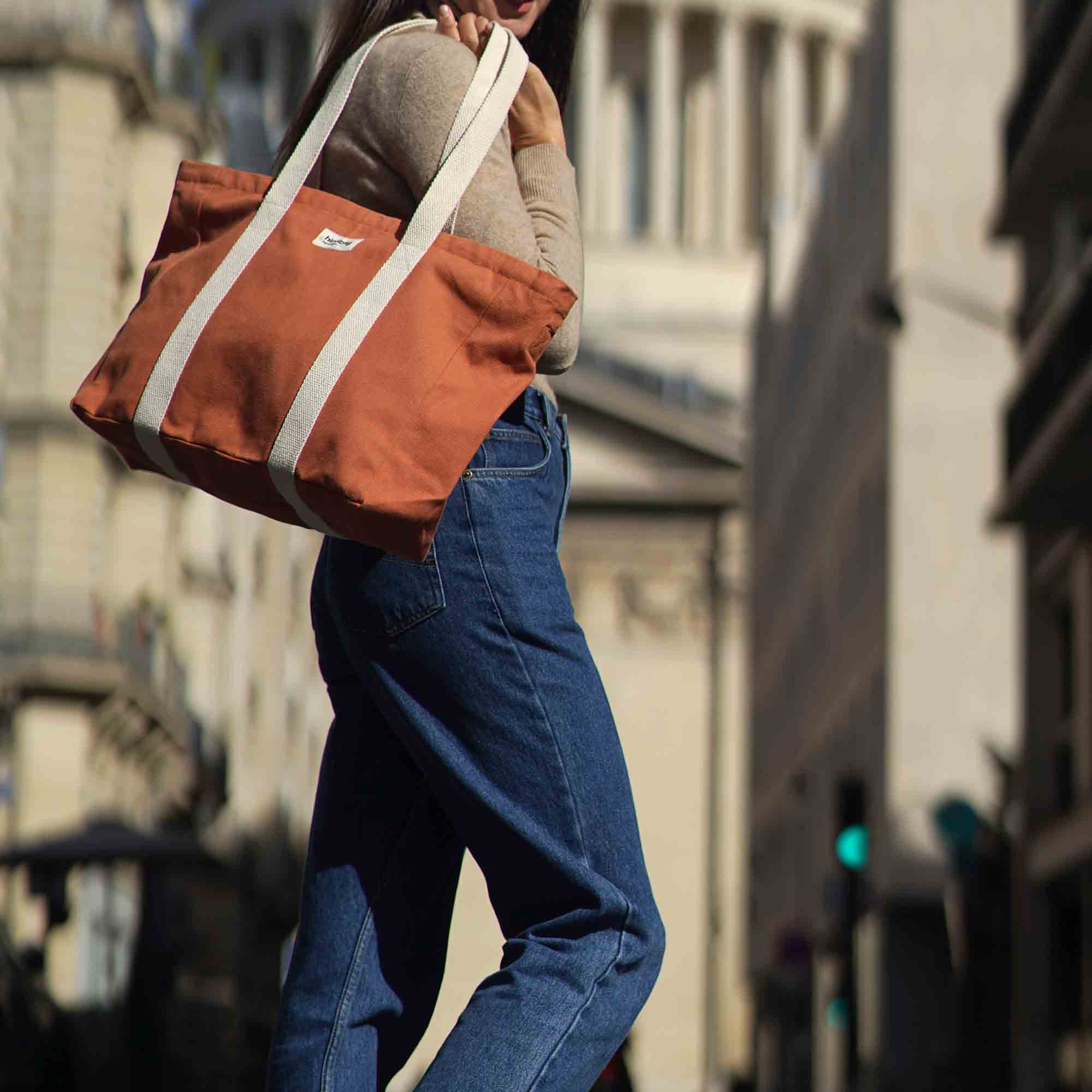 Sac cabas avec bandoulière CESAR, orange sienne, coton bio 5