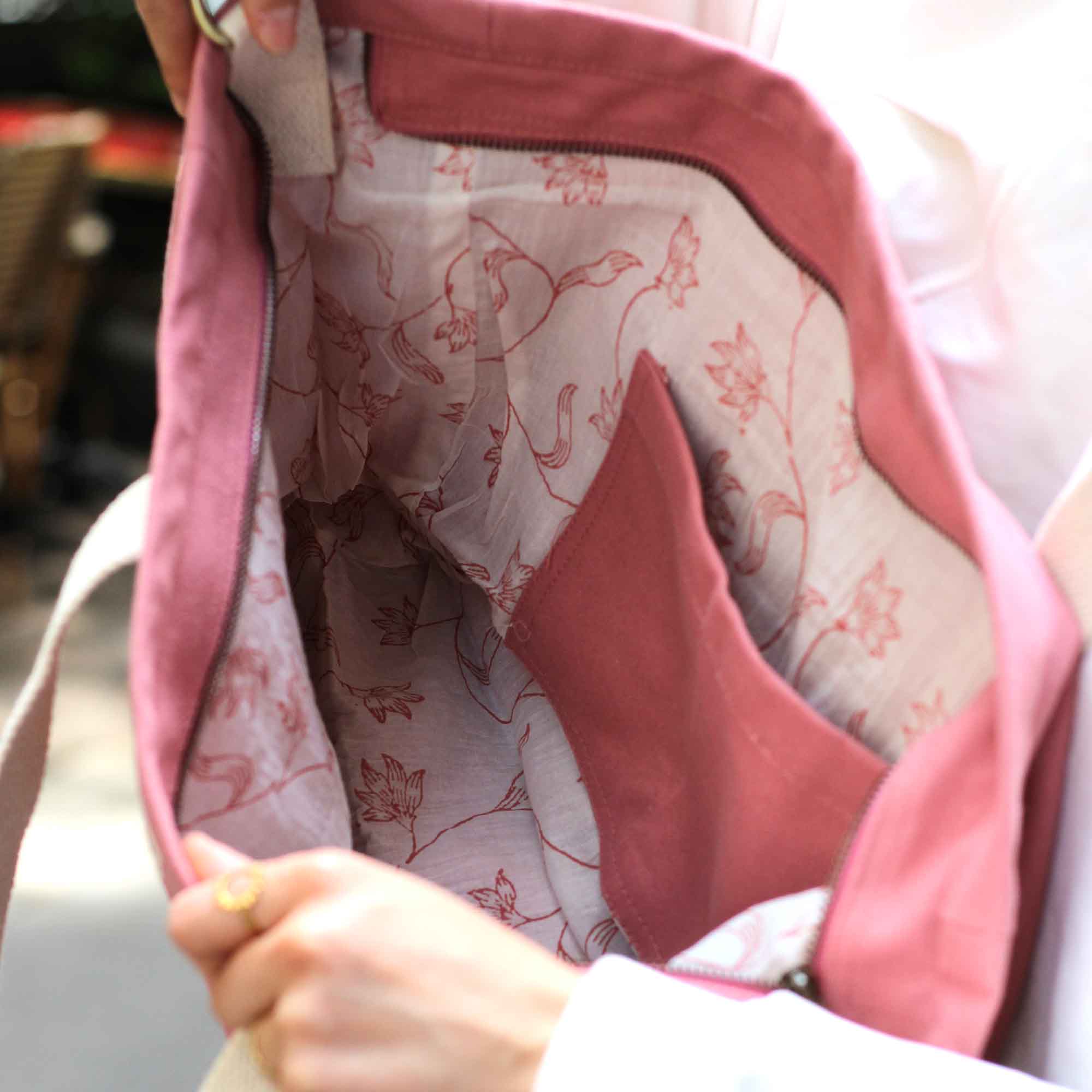 Sac cabas avec bandoulière CESAR, rose blush, coton bio 3