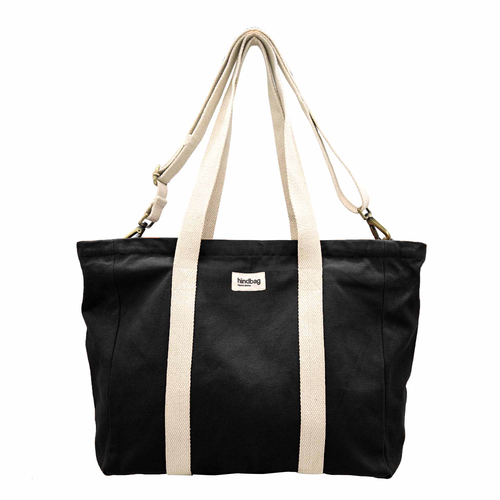 Sac cabas avec bandoulière CESAR, noir, coton bio 2
