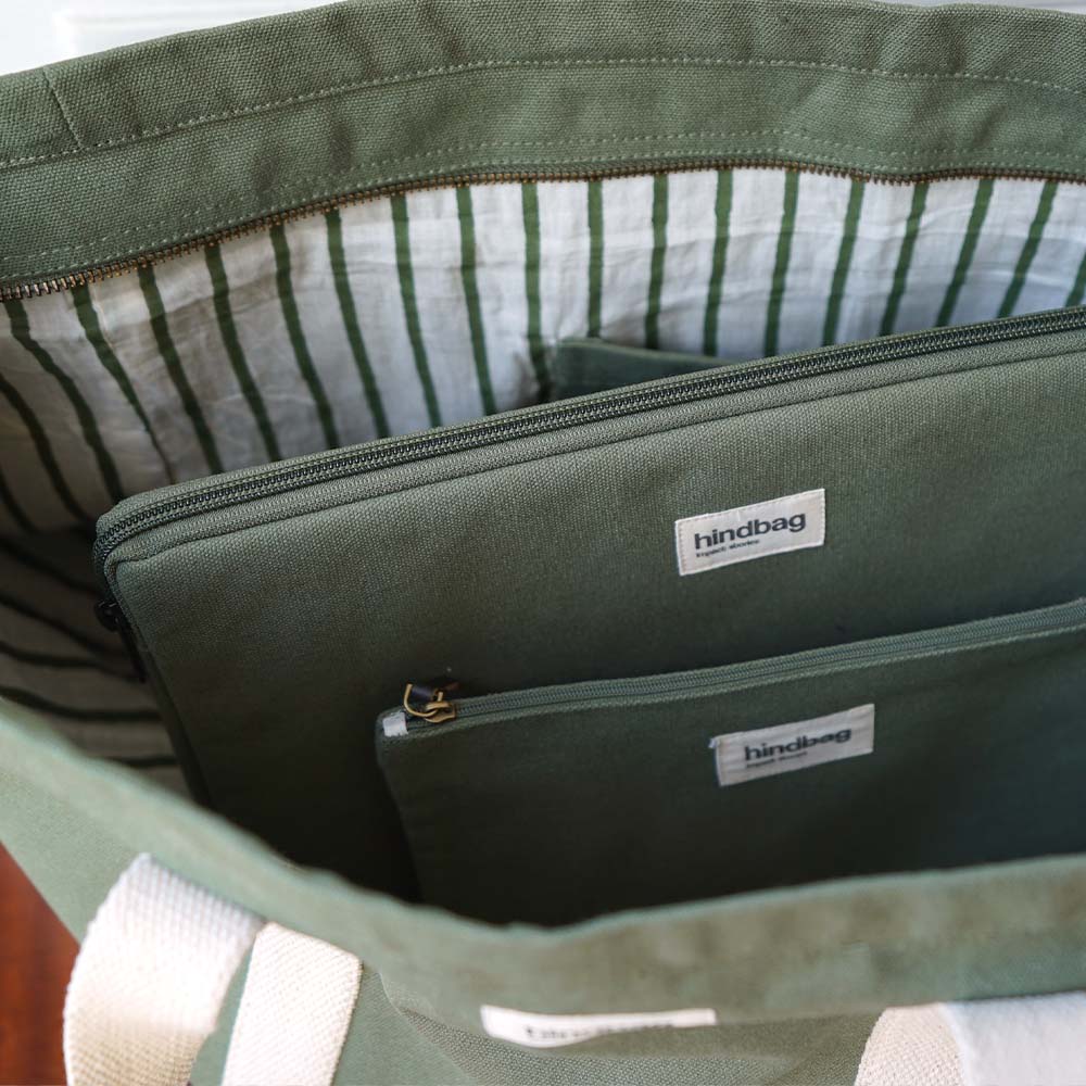 Sac cabas avec bandoulière CESAR, olive, coton bio 3