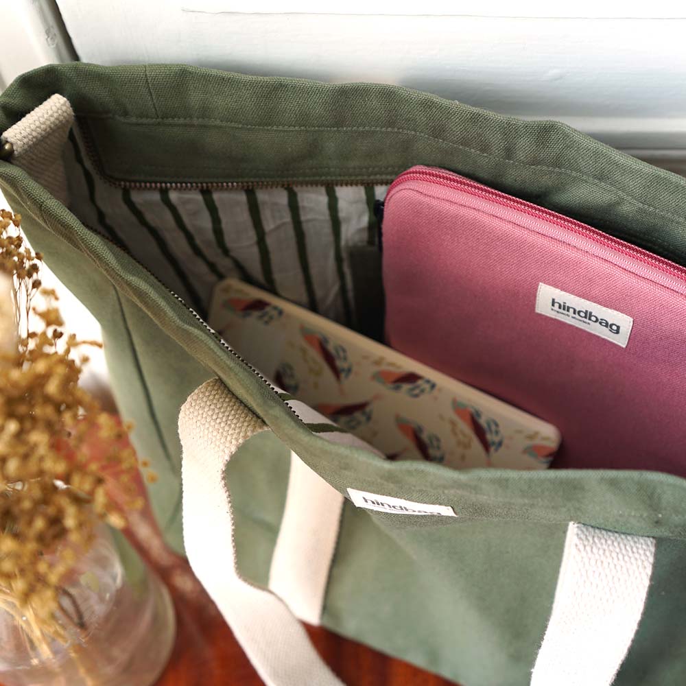 Sac cabas avec bandoulière CESAR, olive, coton bio 4