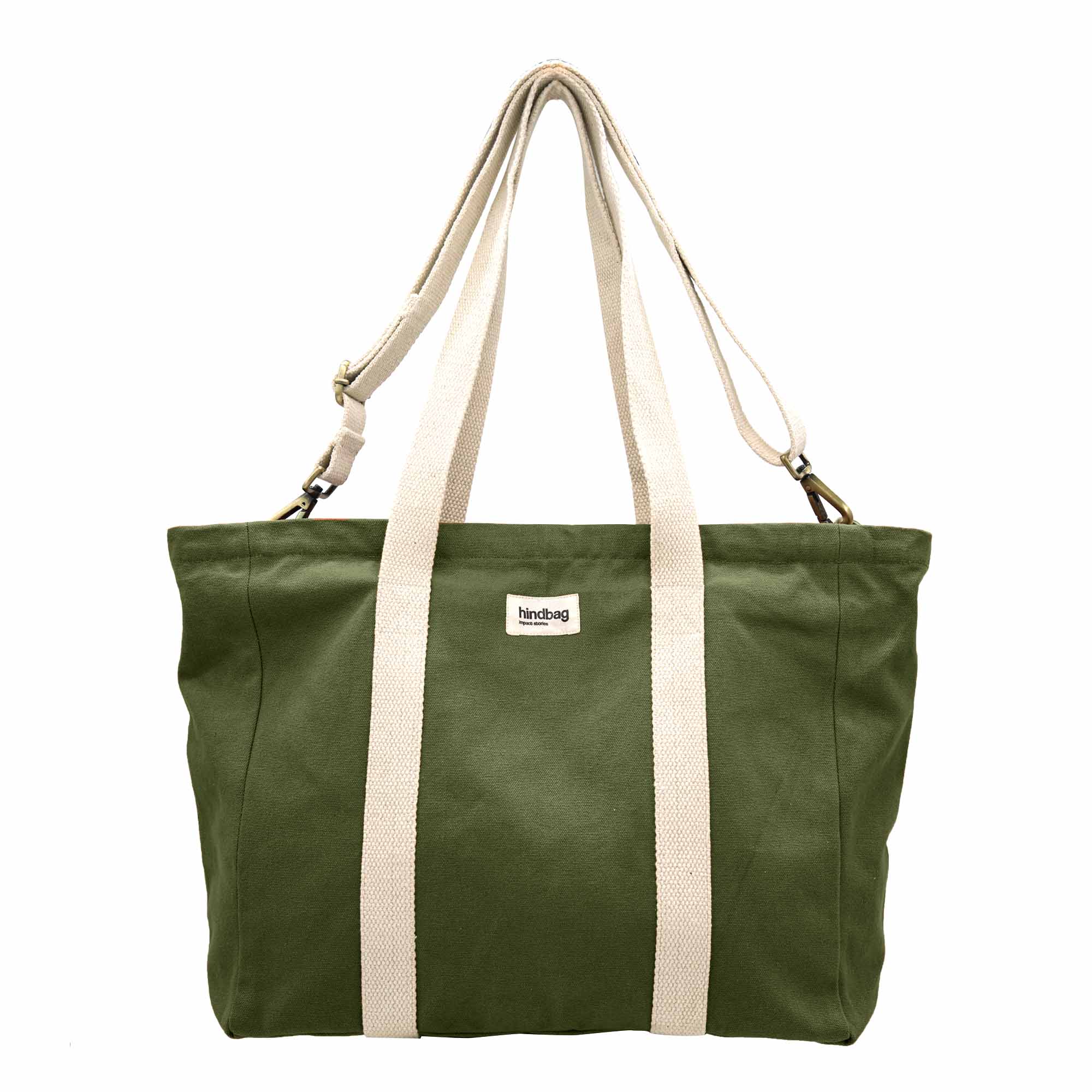 Sac cabas avec bandoulière CESAR, olive, coton bio 2