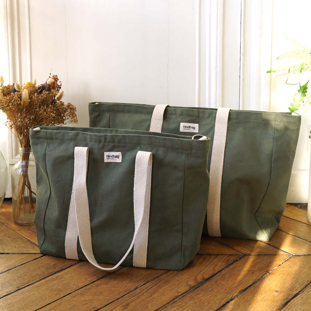Sac cabas avec bandoulière CESAR, olive, coton bio 5
