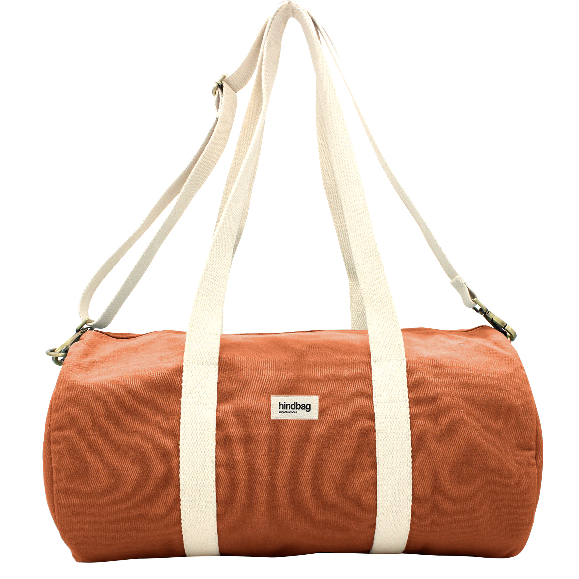 Sac polochon SIMON, avec bandoulière, orange sienne, coton bio 2