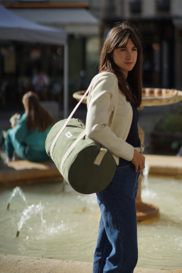 Sac polochon SIMON, avec bandoulière, vert olive, coton bio 7