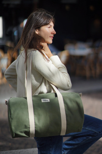 Sac polochon SIMON, avec bandoulière, vert olive, coton bio 4