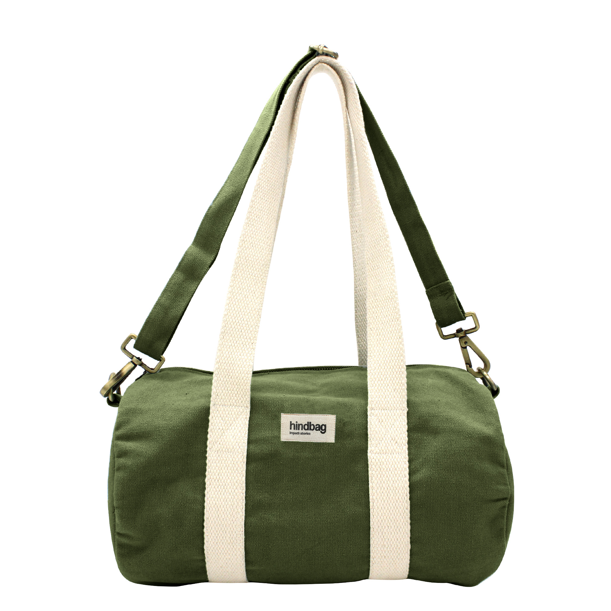 Mini sac polochon MINI SIMON, avec bandoulière, vert olive, coton bio 2