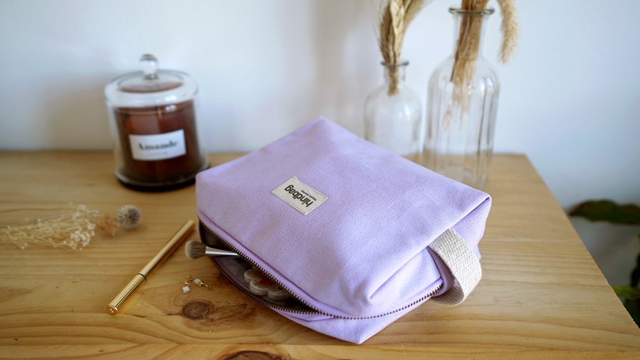 Trousse de toilette LEON, lilas, coton bio