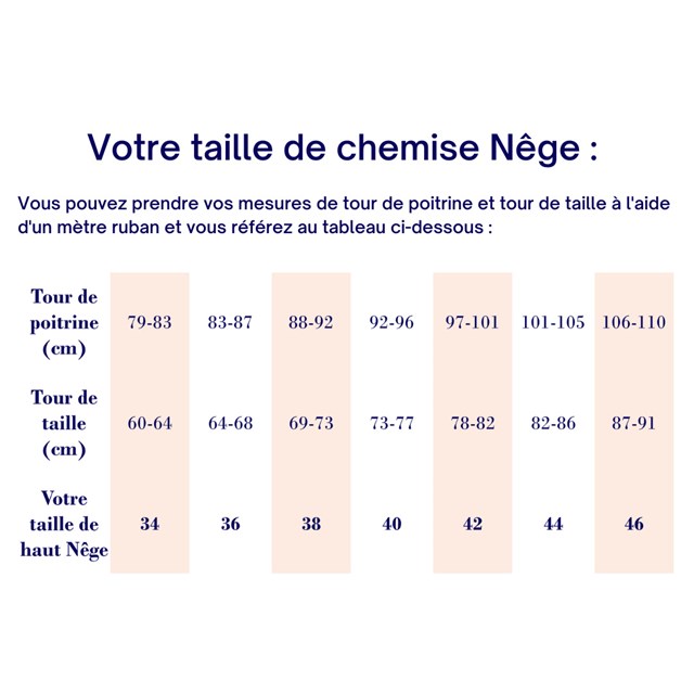 Nêge Paris - Guide des tailles chemise de pyjama