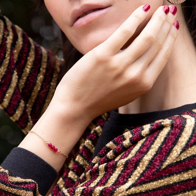 Bracelet 3 Points Pierres fines Rouge 5