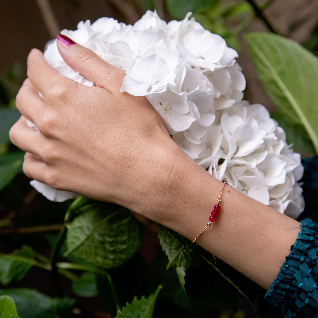 Bracelet 3 Points Pierres fines Rouge 4