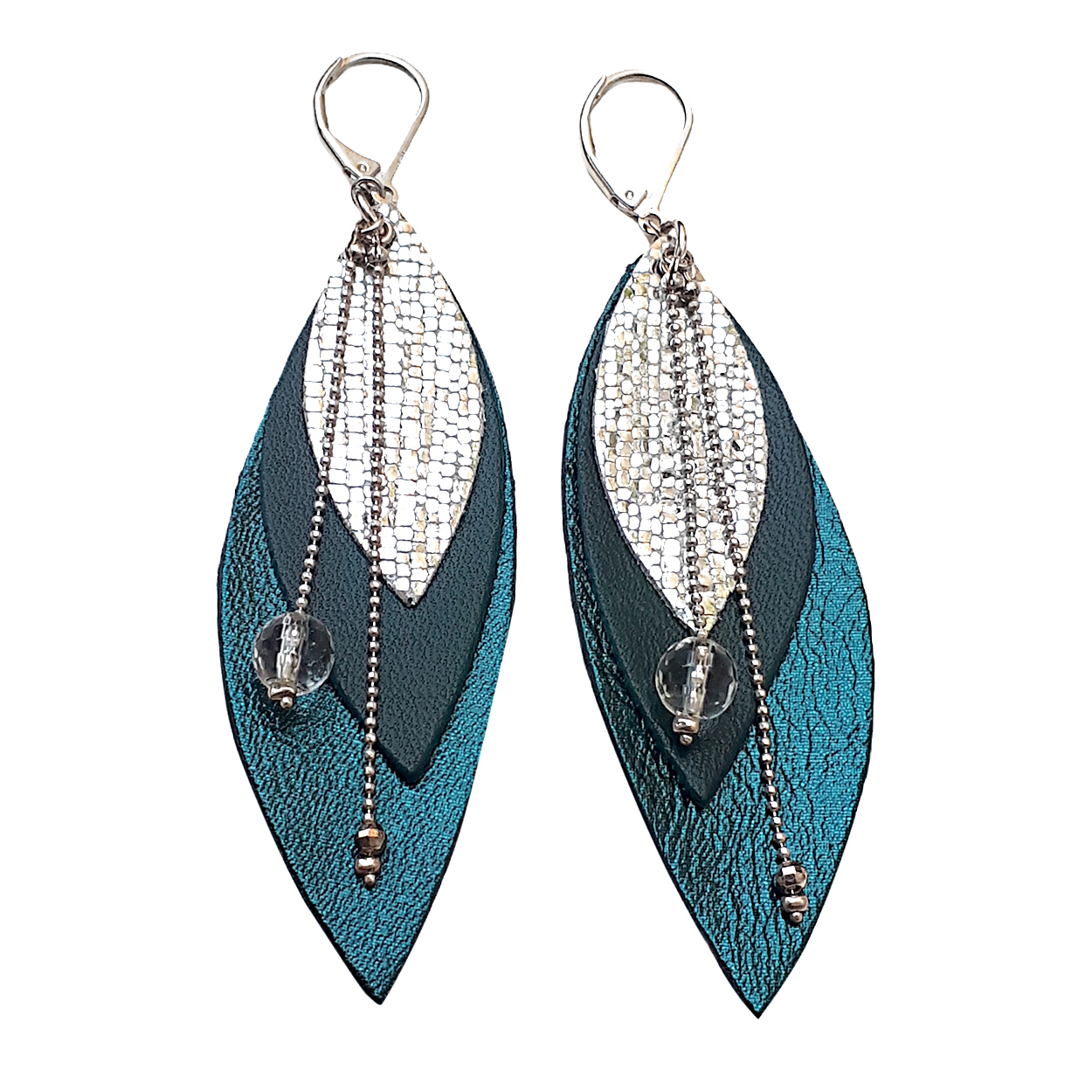 Boucles d'oreilles en cuir POP bleu pétrole 3