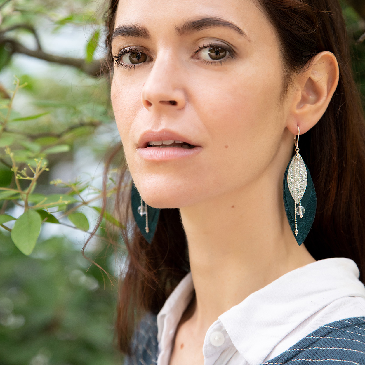 Boucles d'oreilles en cuir POP bleu pétrole 2