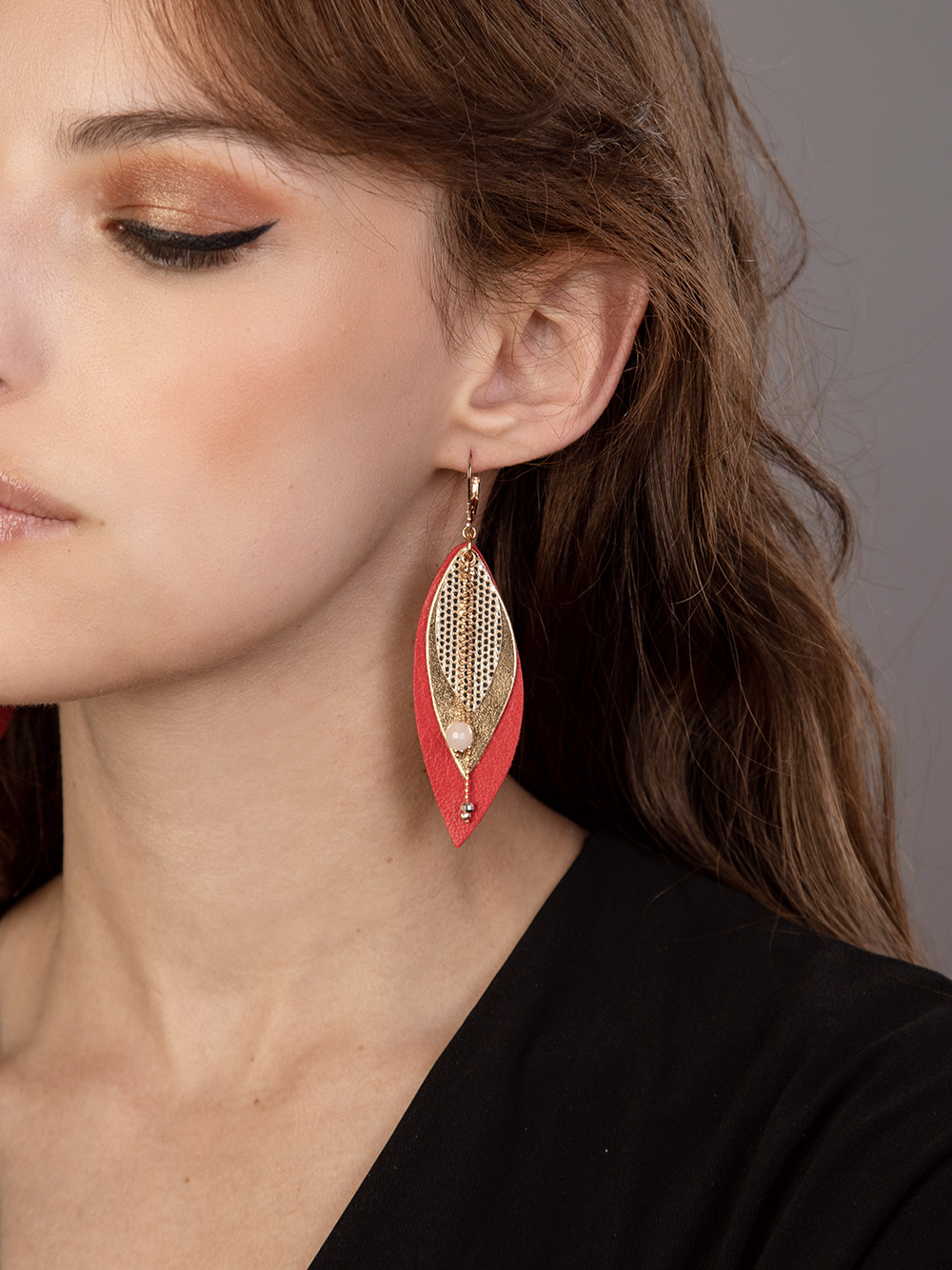Boucles d'oreilles en cuir POP rouge 5