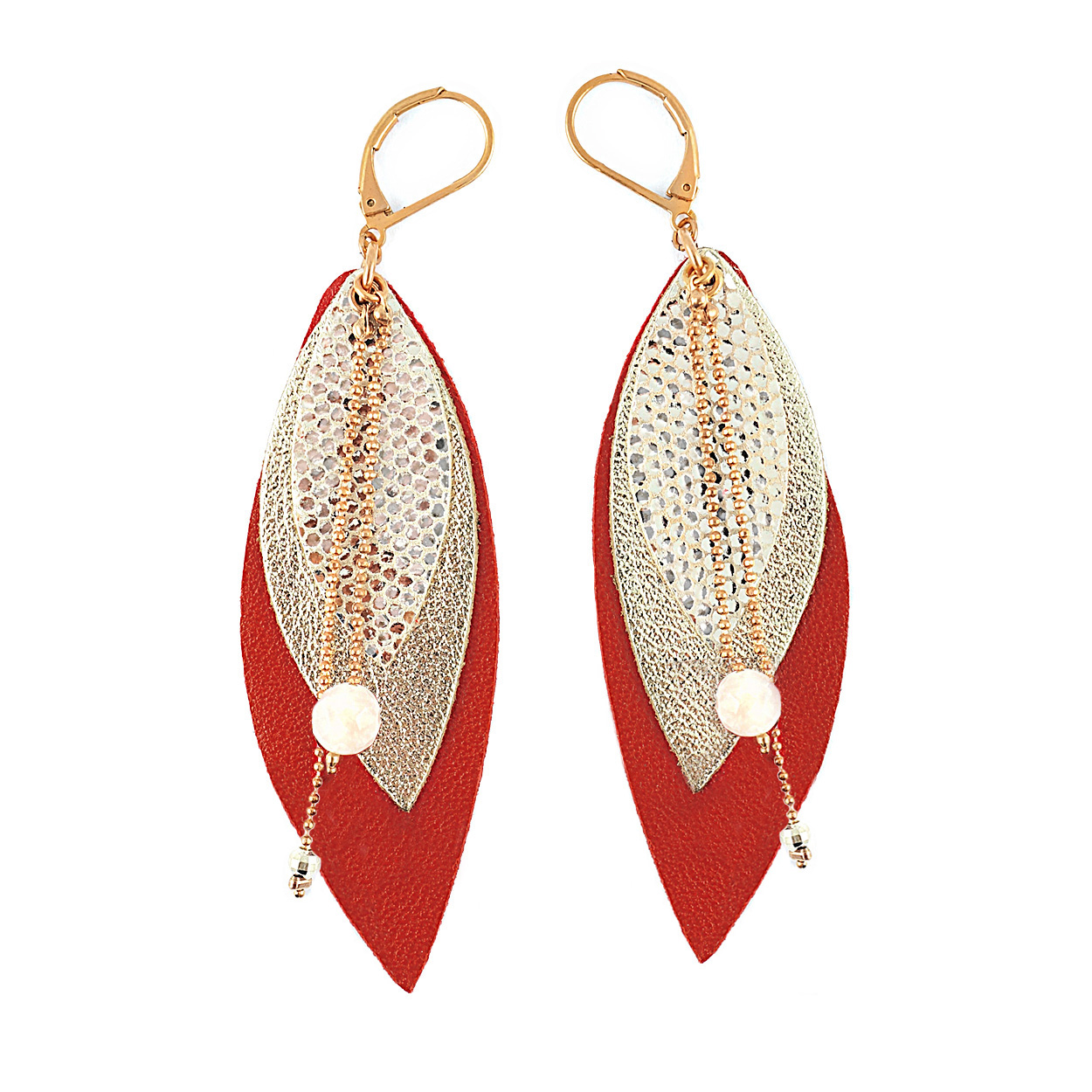 Boucles d'oreilles en cuir POP rouge 4