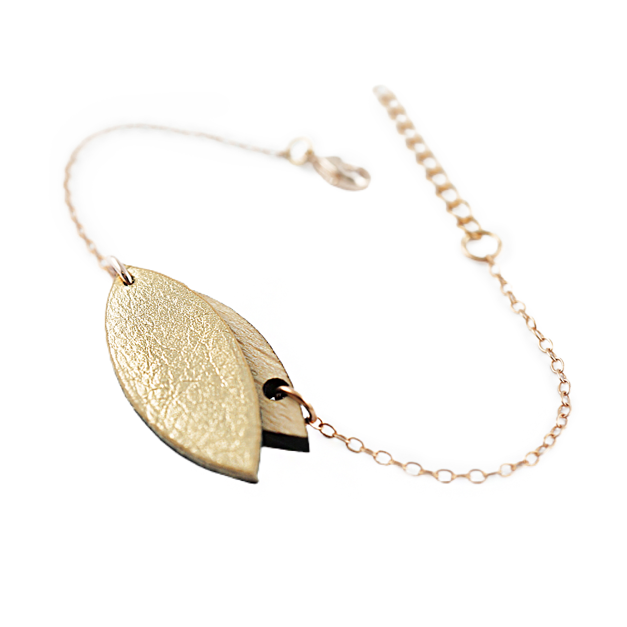 Bracelet en bois et cuir MINI PÉTALE or 4