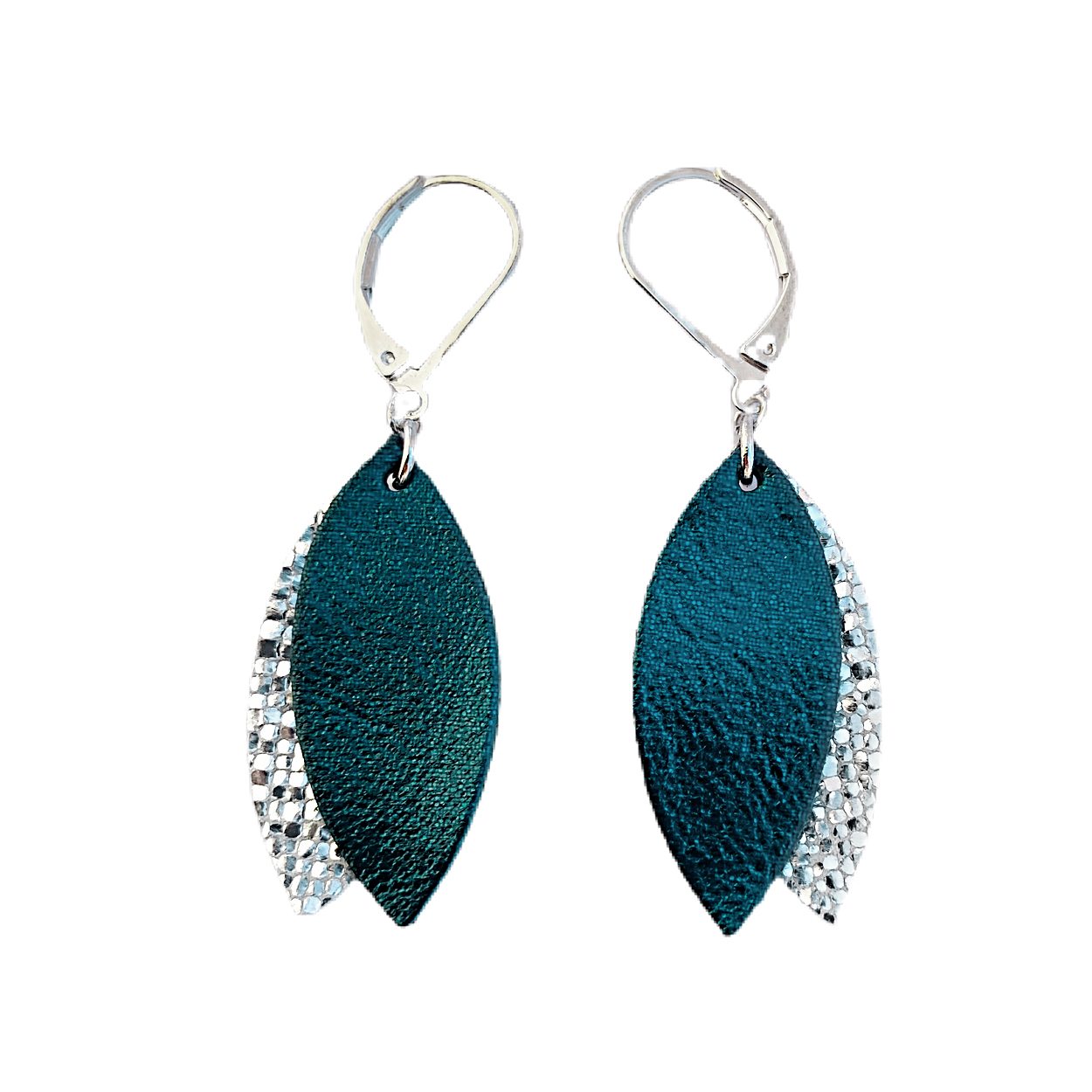 Boucles d'oreilles en cuir MINI-PETALE bleu pétrole 5