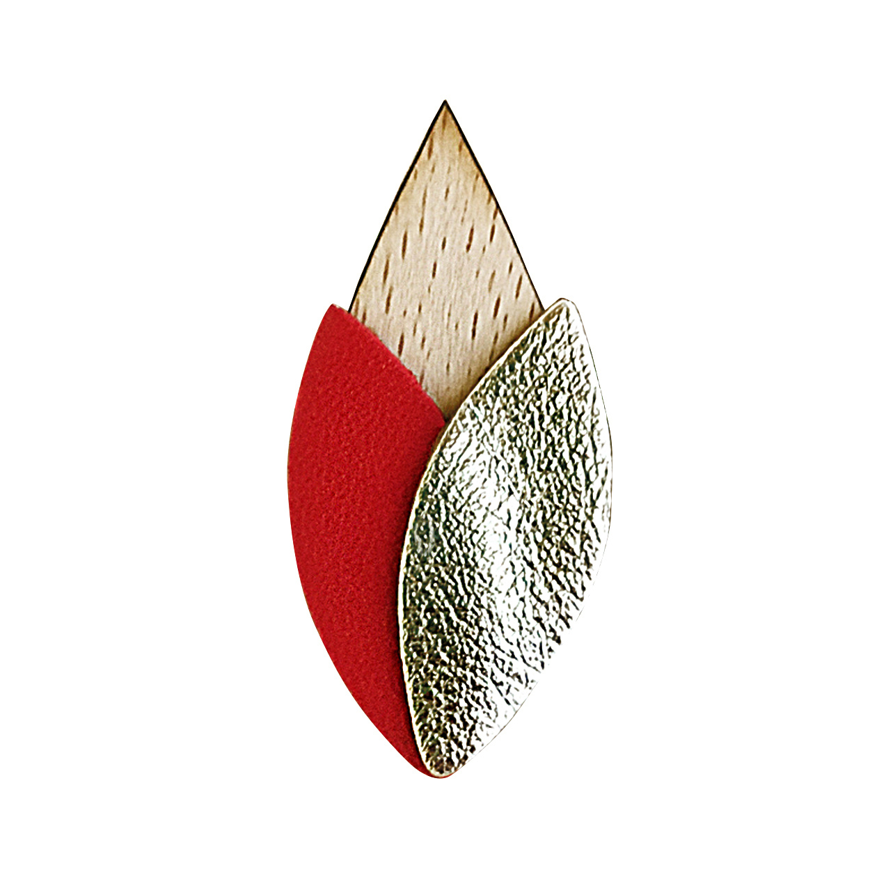Broche en cuir et bois TULIPE rouge 5