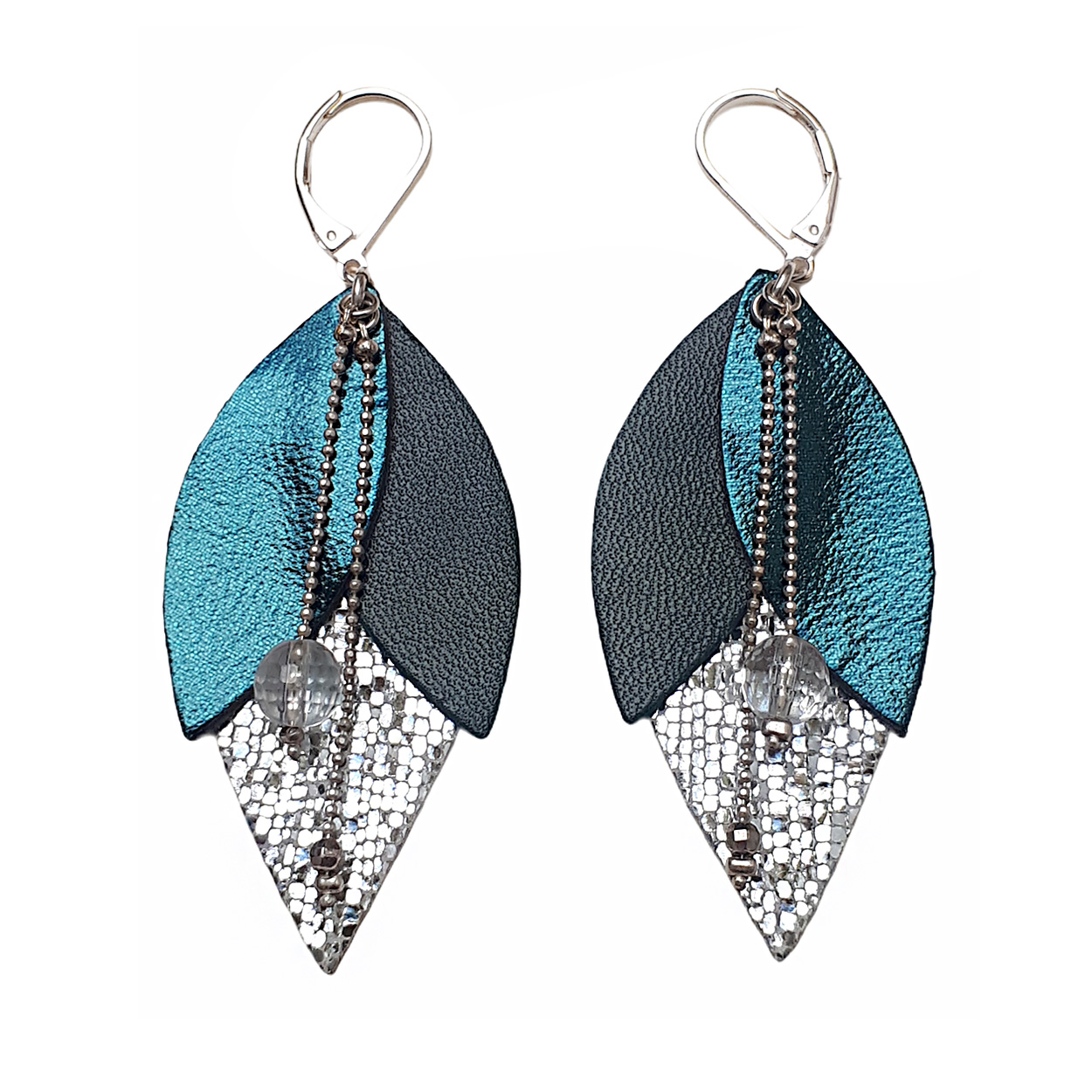 Boucles d'oreilles en cuir TULIPE bleu pétrole 6