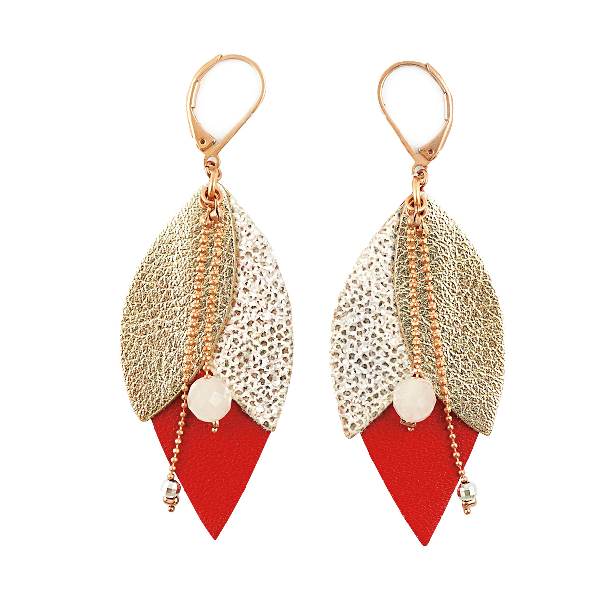 Boucles d'oreilles en cuir TULIPE rouge 7