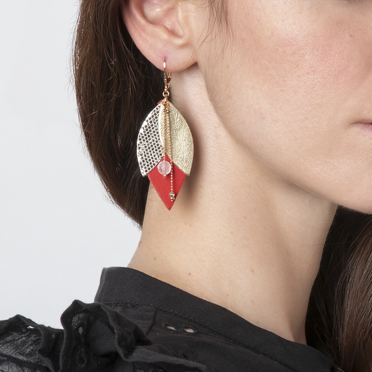 Boucles d'oreilles en cuir TULIPE rouge 4