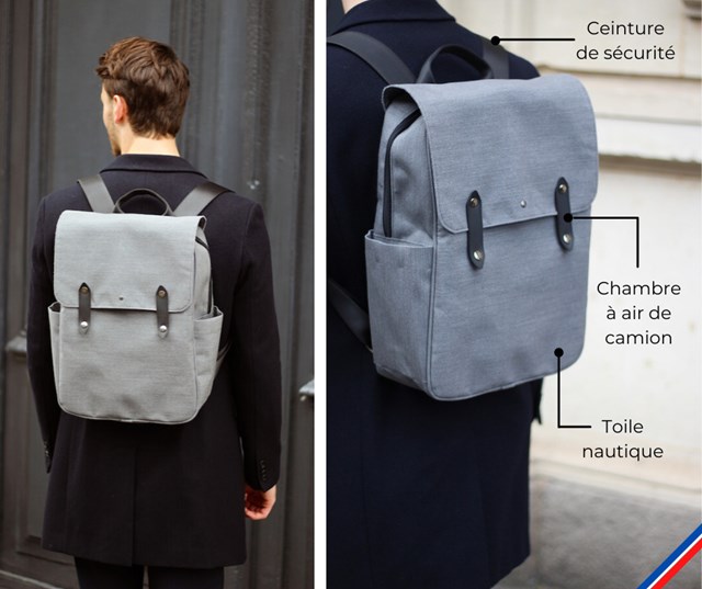 sac à dos pour ordinateur, toile nautique upcyclé et made in france