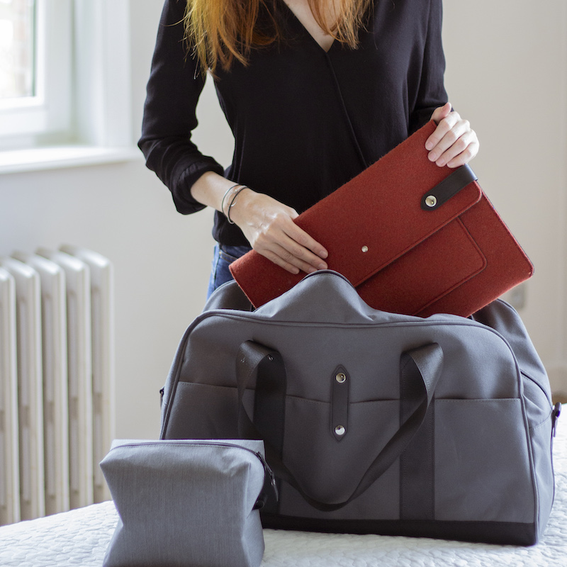 sac week-end en tissu gris upcyling chic