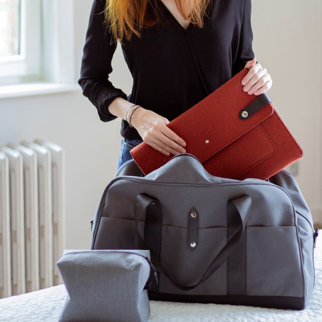 sac week-end en tissu gris upcyling chic