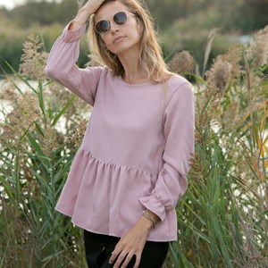 Blouse rose 100% Tencel forme Peplum - Lilas
