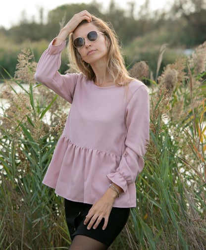 Blouse rose 100% Tencel forme Peplum - Lilas