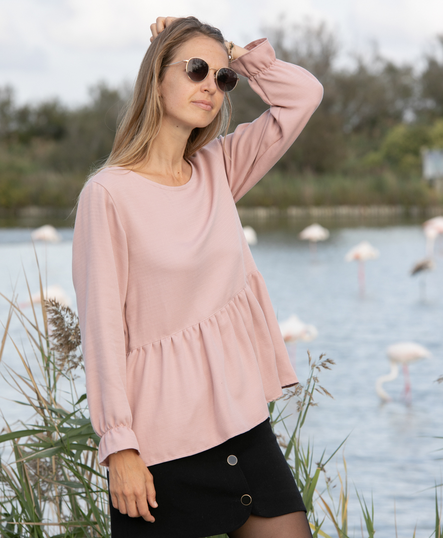 Blouse rose 100% Tencel forme Peplum - Lilas