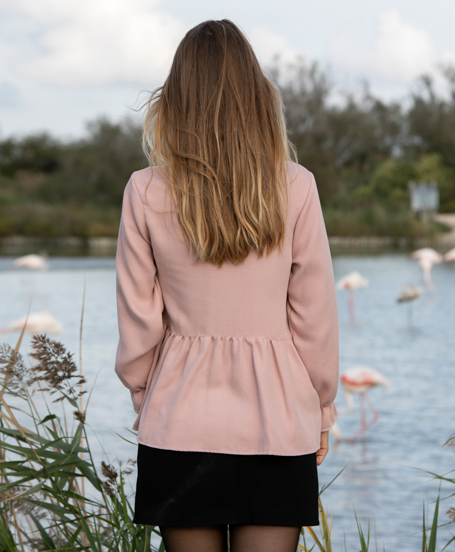 Blouse rose 100% Tencel forme Peplum - sur mesure