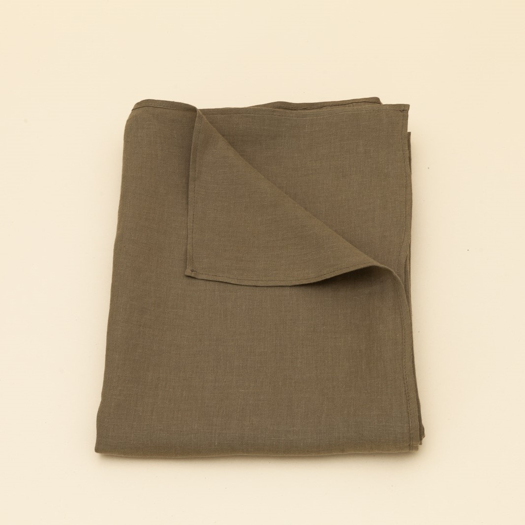 Nappe en lin kaki fabriquée en France