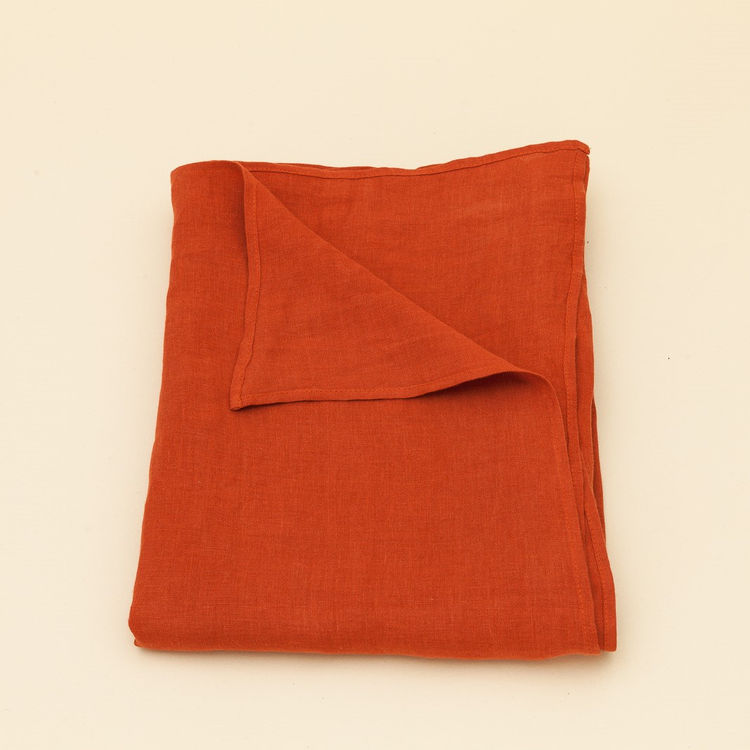 Nappe rouge brique en lin rouge brique fabriquée en France