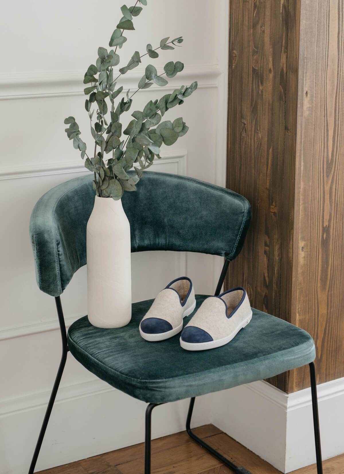 chausson femme en laine recyclée Beige Marine vue packshot de devant