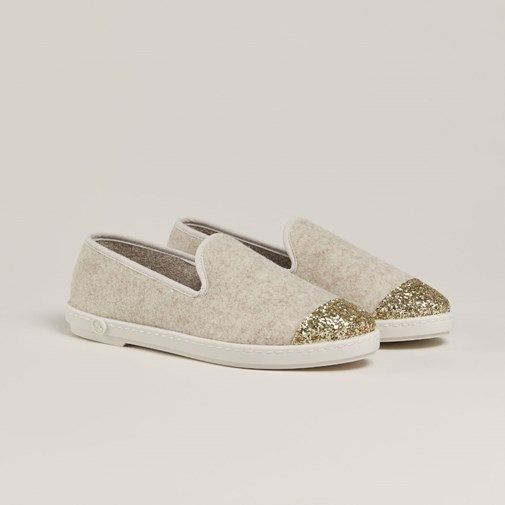 Chaussons AW laine recyclée, beige paillettes