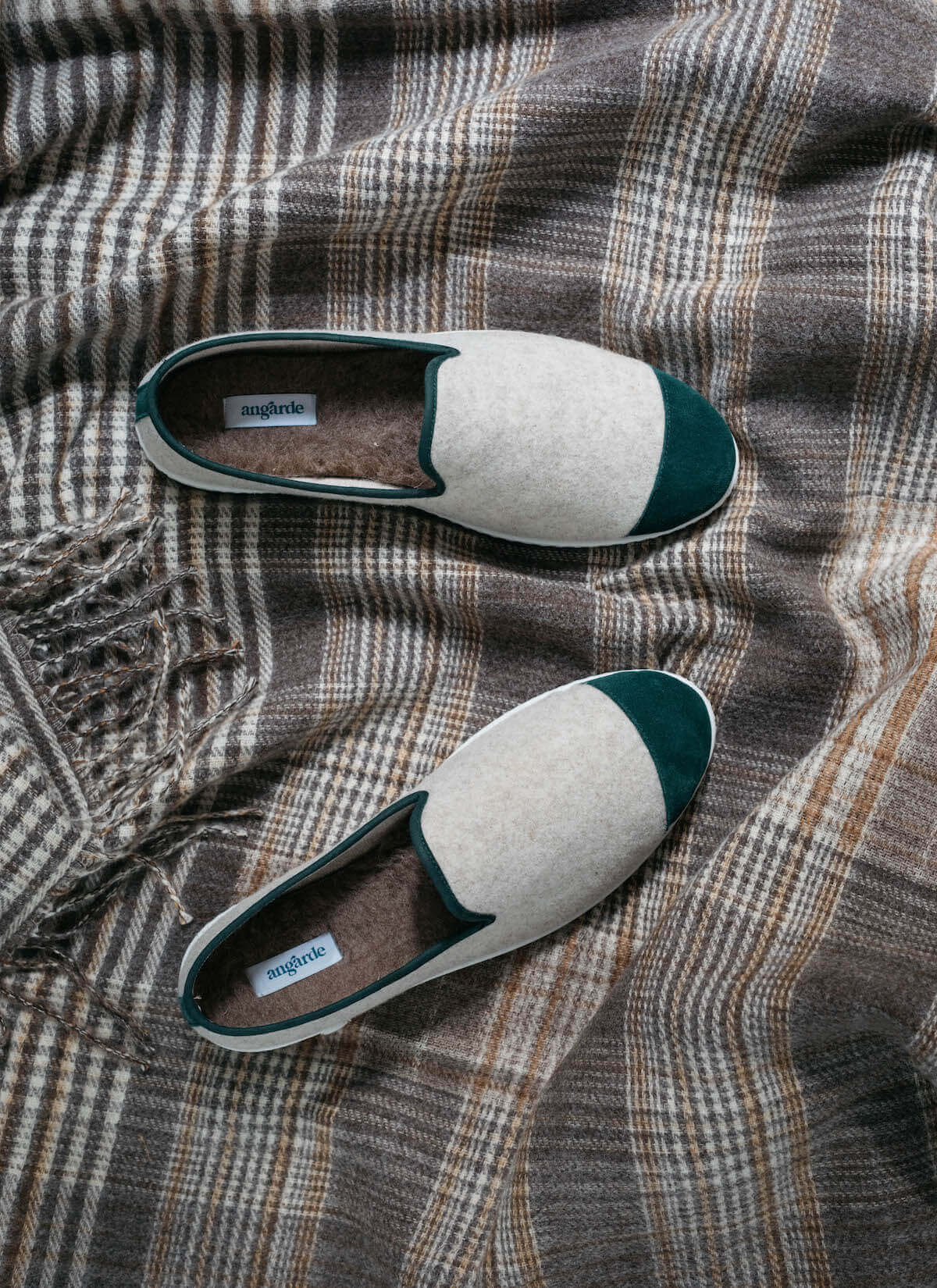 chausson homme en laine recyclée Beige Basilico vue packshot de dessus