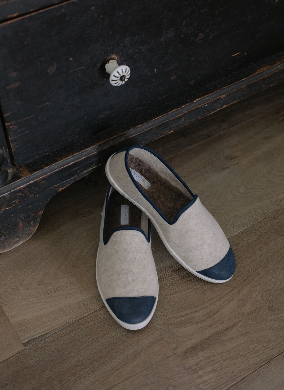 chausson homme en laine recyclée Beige Marine vue packshot de devant