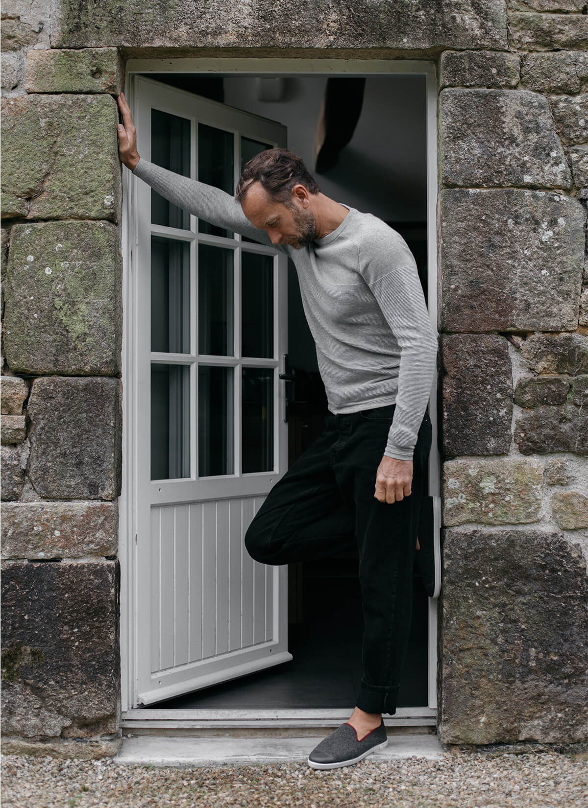 chausson homme en laine recyclée Grey Rubino vue portée de profil