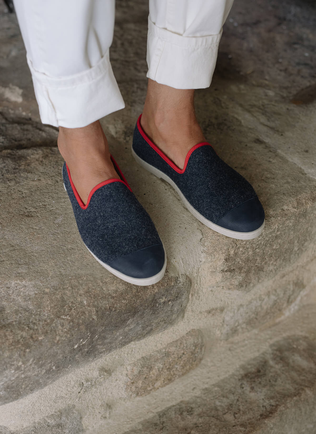 chausson laine recyclée homme Navy Red vue portée