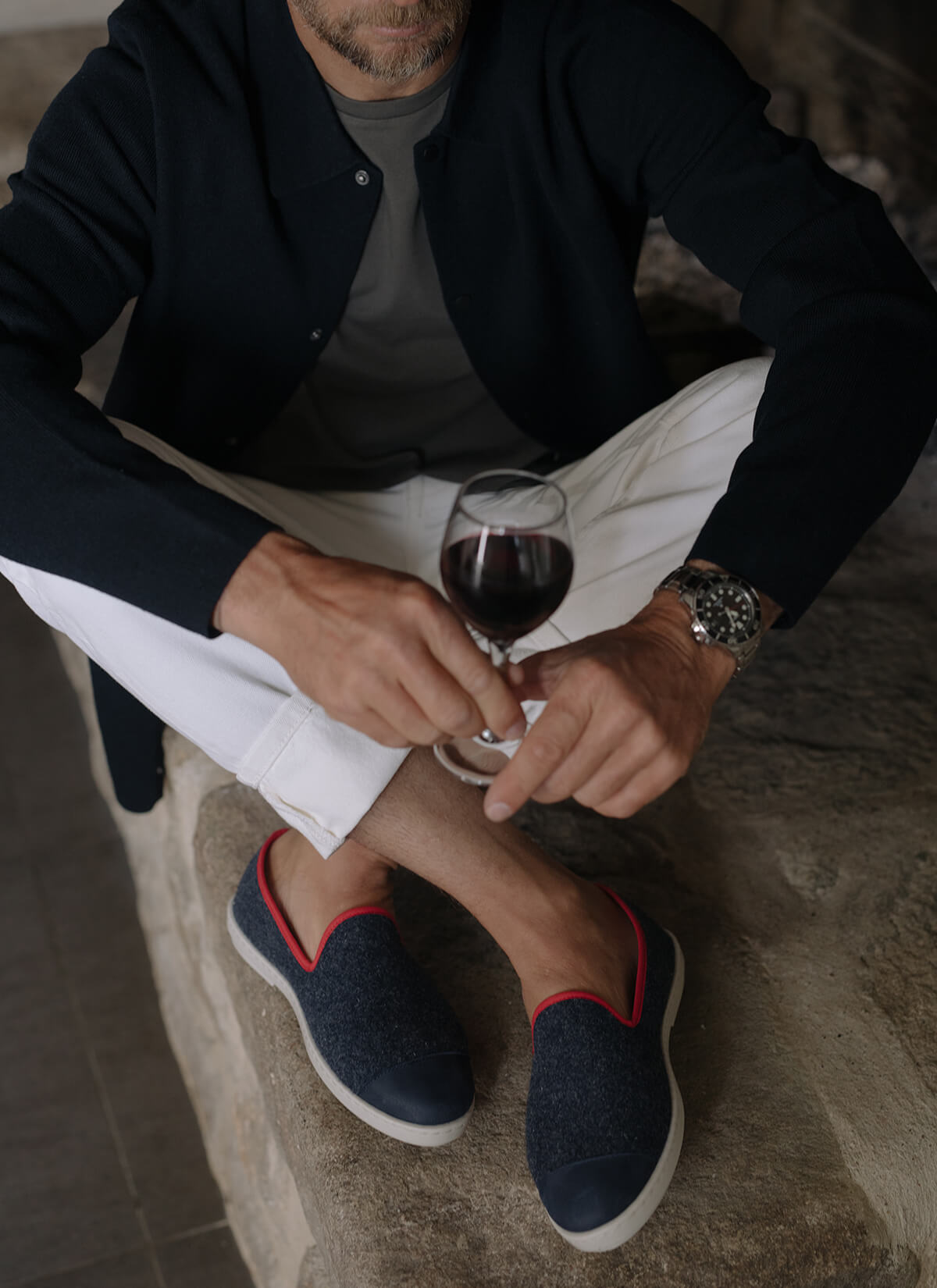 chausson laine recyclée homme Navy Red vue portée