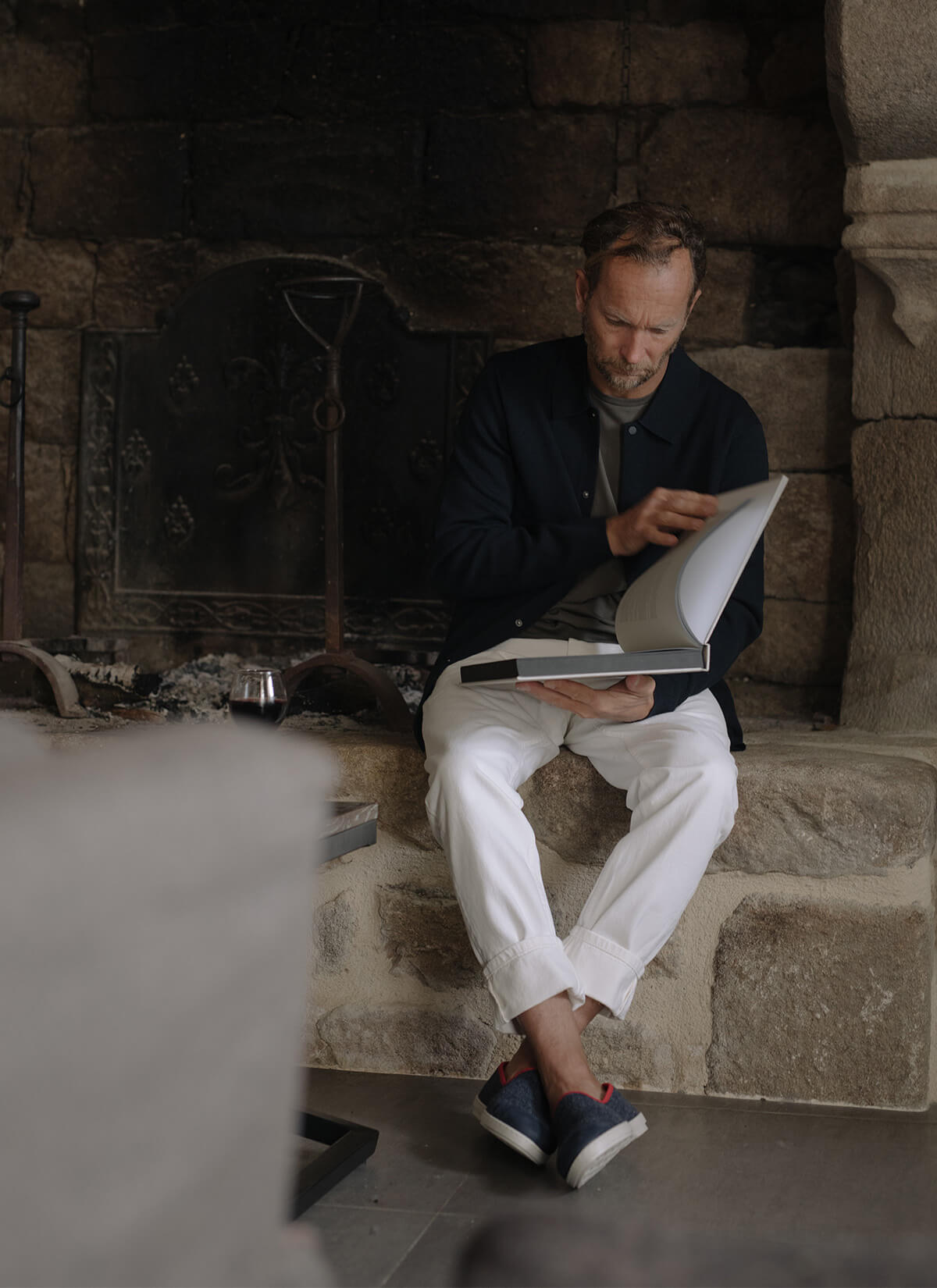 chausson laine recyclée homme Navy Red vue portée