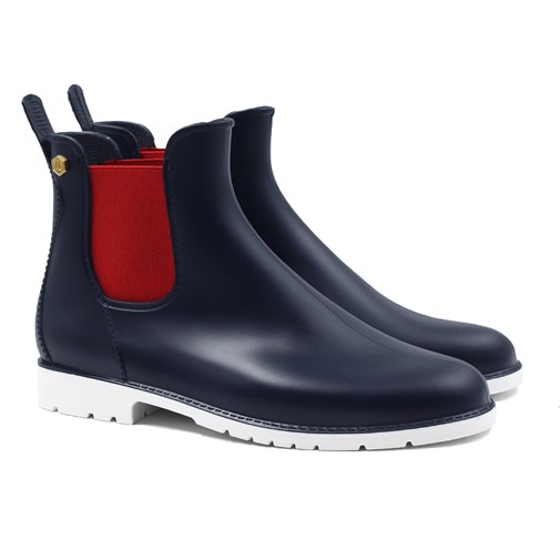 Bottines de pluie caoutchouc bleu & rouge