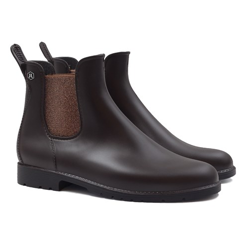 Bottines de pluie caoutchouc marron & bronze