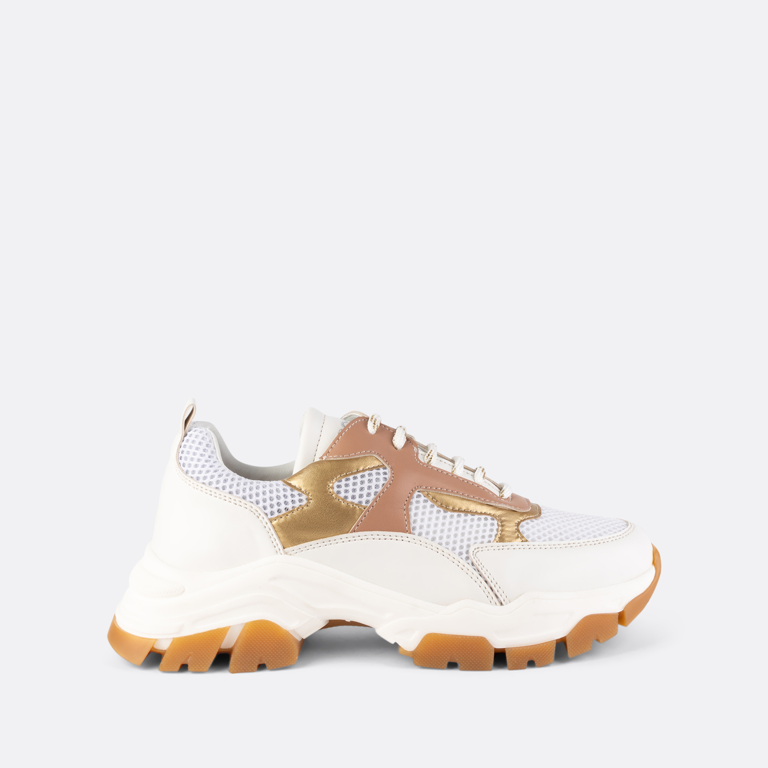 Vella-003 - Baskets Chunky Blanches/Rose/Gold 3