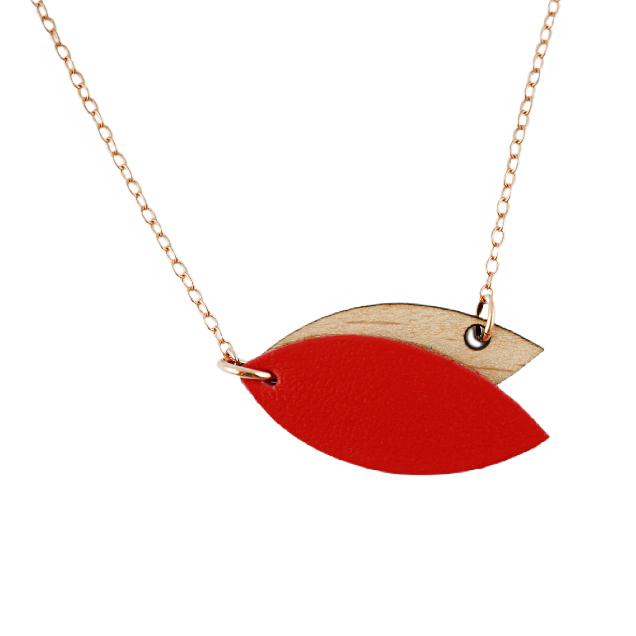 Collier en bois et cuir MINI PETALE rouge 6