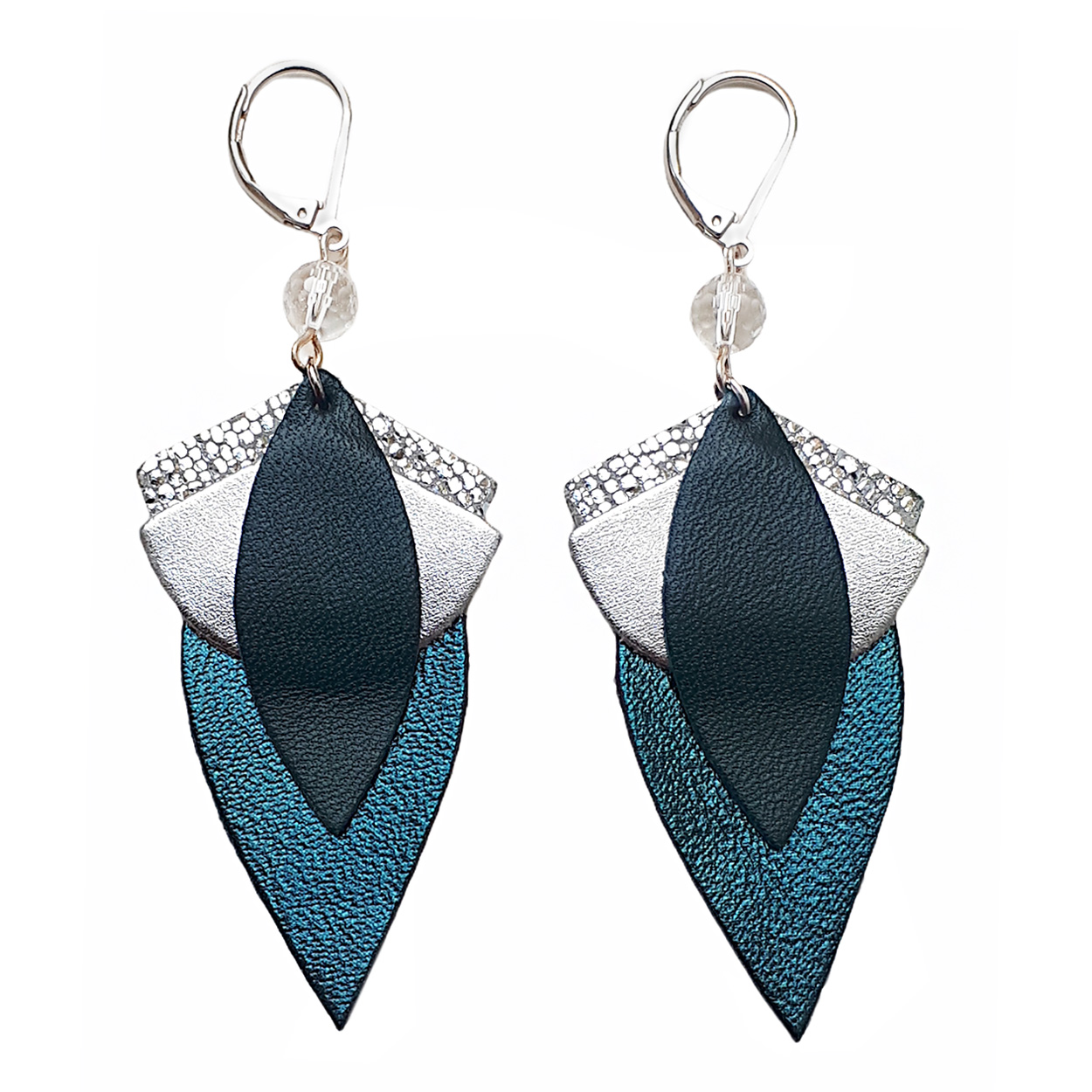 Les Boucles d'oreilles GRAND LOTUS bleu pétrole 4