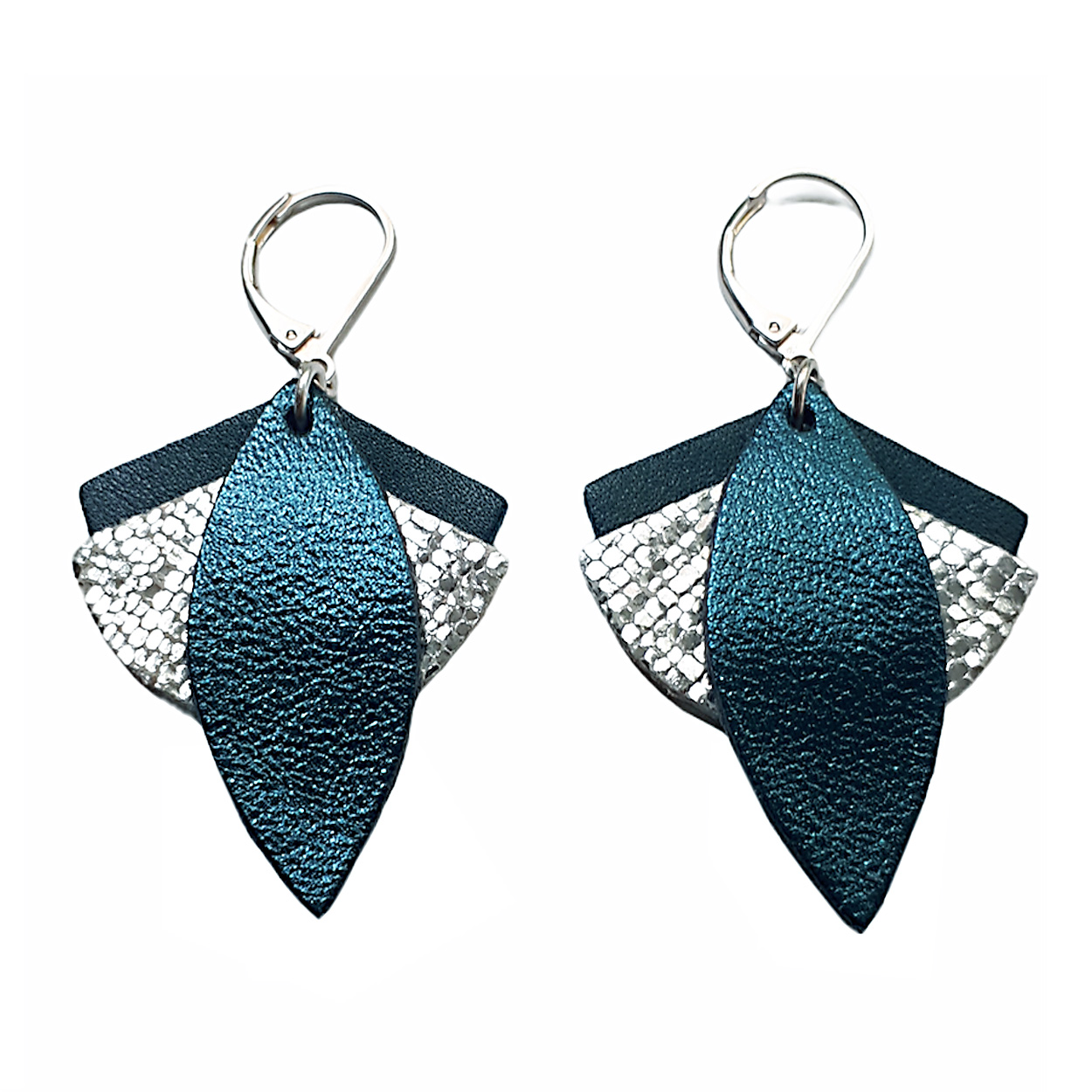 Boucles d'oreilles en cuir LOTUS Bleu pétrole 4