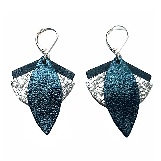 Boucles d'oreilles en cuir LOTUS Bleu pétrole 4